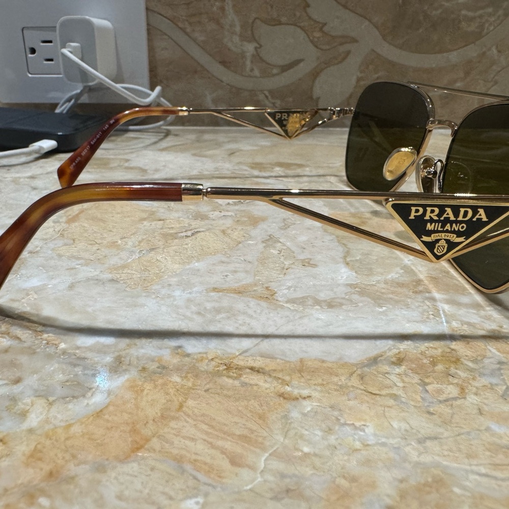 Prada Gold and Brown Aviator Sunglasses